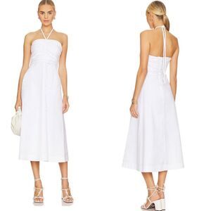 Veronica Beard Tucker Halter Neck Stretch Cotton Midi Dress White 4 NWT $548